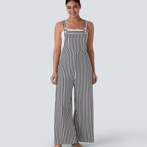 HALARA Black and White Striped Wide-Leg Jumpsuit